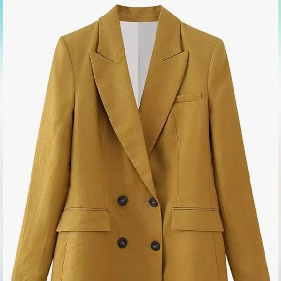 Zara Double-Breasted Linen Blazer - Picture 2 of 10